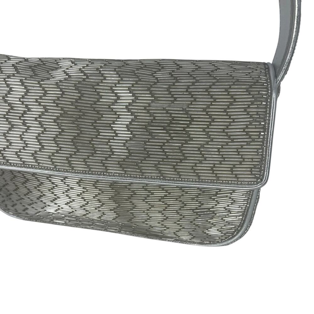 Staud Tommy Silver Beaded Shoulder Bag Metallic Evening Purse - Picture 5 of 16